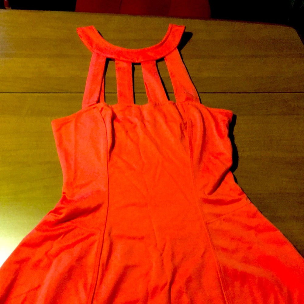 New FP Beach. Neon peach XS/TP. Summer stretch dress with pockets on side.